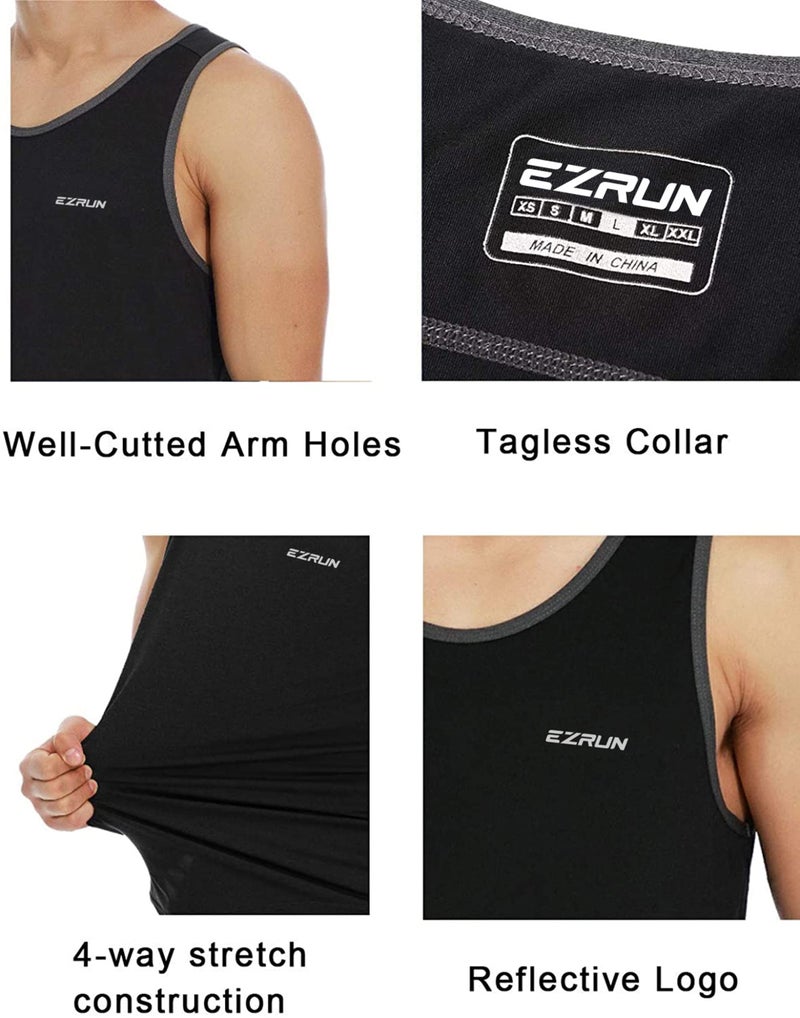 EZRUN Men's Quick Dry Tank Top UPF 50+ Summer Beach Swim Shirts for Gym Workout Athletic Muscle Sleeveless Shirts Black - Image 4